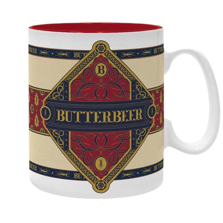 Fans Geek Store Harry Potter Butterbeer ceramic mug with iconic red and cream vintage label design, 460ml capacity