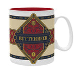 Fans Geek Store Harry Potter Butterbeer ceramic mug with iconic red and cream vintage label design, 460ml capacity