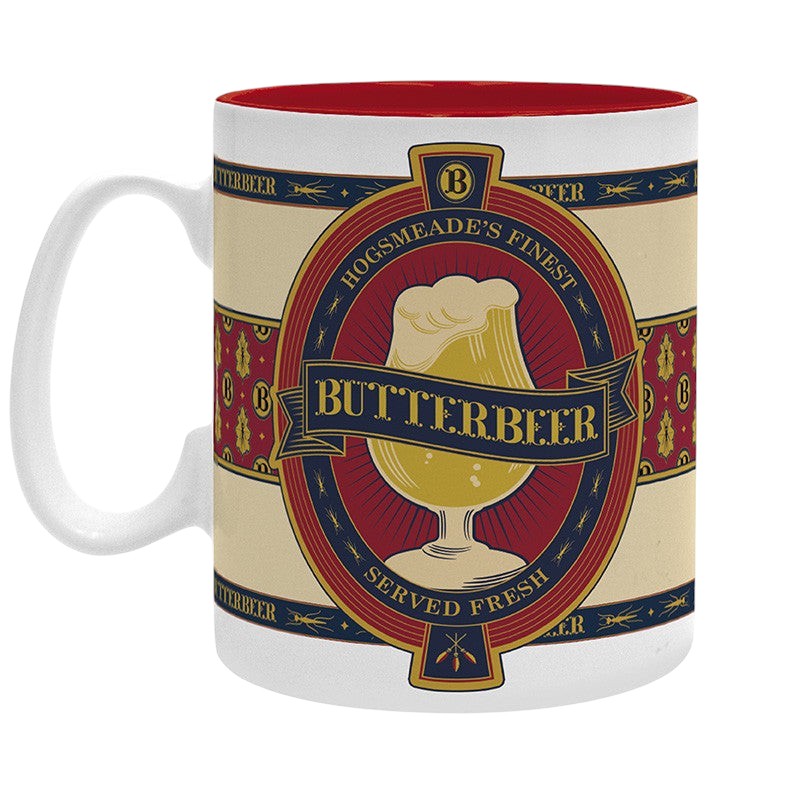 Fans Geek Store Harry Potter Butterbeer ceramic mug with vintage Hogsmeade label design and red interior