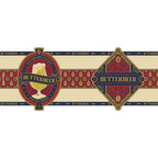 Fans Geek Store Harry Potter Butterbeer ceramic mug design featuring Hogsmeade branding in red, blue, and cream.