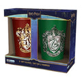 Fans Geek Store Harry Potter ABYstyle glass set featuring Gryffindor and Slytherin house crests in red and green