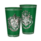 Fans Geek Store Harry Potter Gryffindor and Slytherin glass set featuring silver house crests on green glass