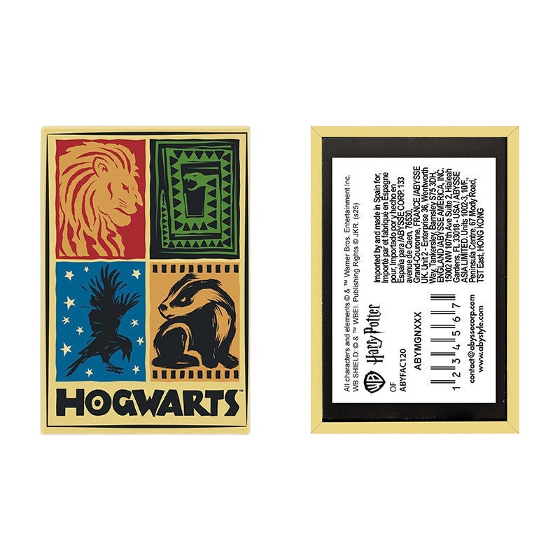 Fans Geek Store Harry Potter Hogwarts houses magnet featuring four house crests on a matte paper finish
