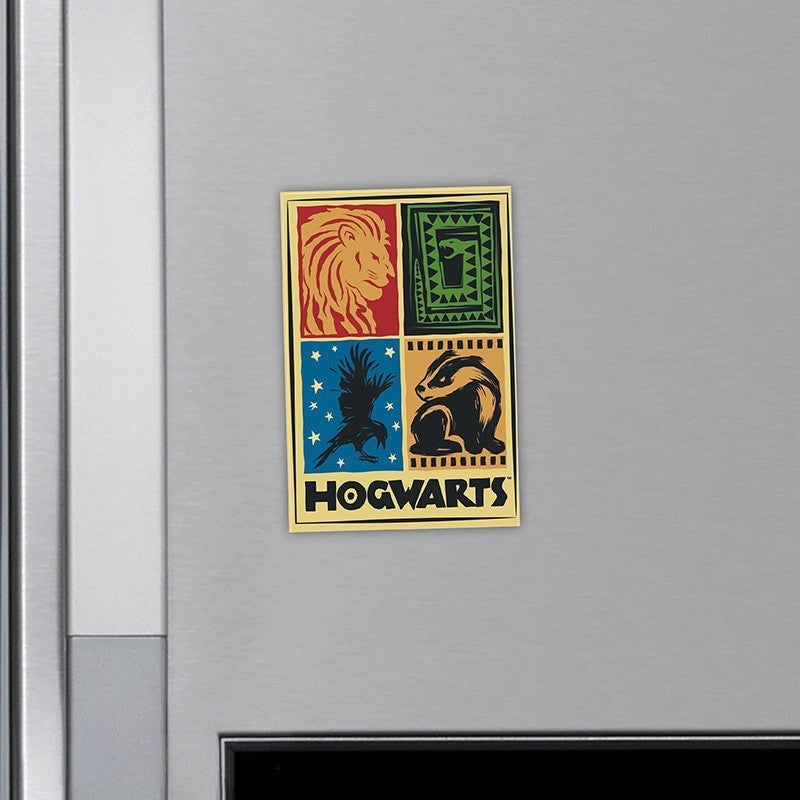 Fans Geek Store Harry Potter Hogwarts houses fridge magnet with matte finish featuring four house crests