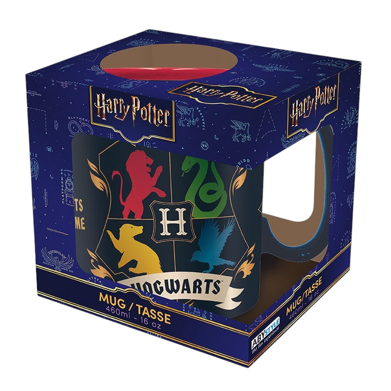 Fans Geek Store Harry Potter Hogwarts houses ceramic mug in branded gift box featuring all four school crests