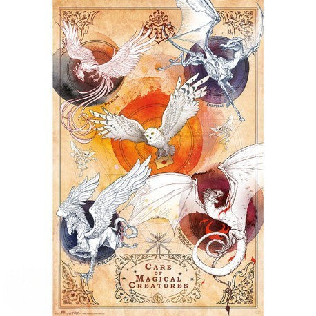Fans Geek Store Harry Potter Care of Magical Creatures maxi poster featuring detailed illustrations of mythical beasts