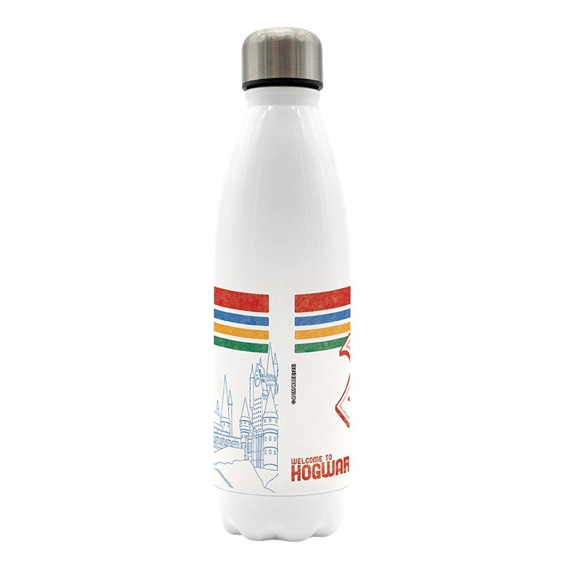 Fans Geek Store Harry Potter Hogwarts stainless steel 500ml thermal bottle with white finish and iconic graphics