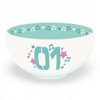 Fans Geek Store Hatsune Miku stoneware bowl with 01 design, musical notes, and stars, 600ml capacity.