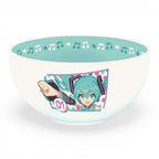 Fans Geek Store Hatsune Miku stoneware bowl with teal musical note rim and character graphic, 600ml capacity.