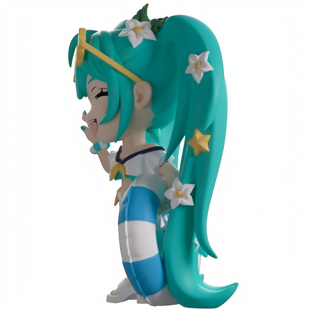Fans Geek Store Hatsune Miku Summer Style vinyl figure with teal twintails, star sunglasses, and inflatable ring