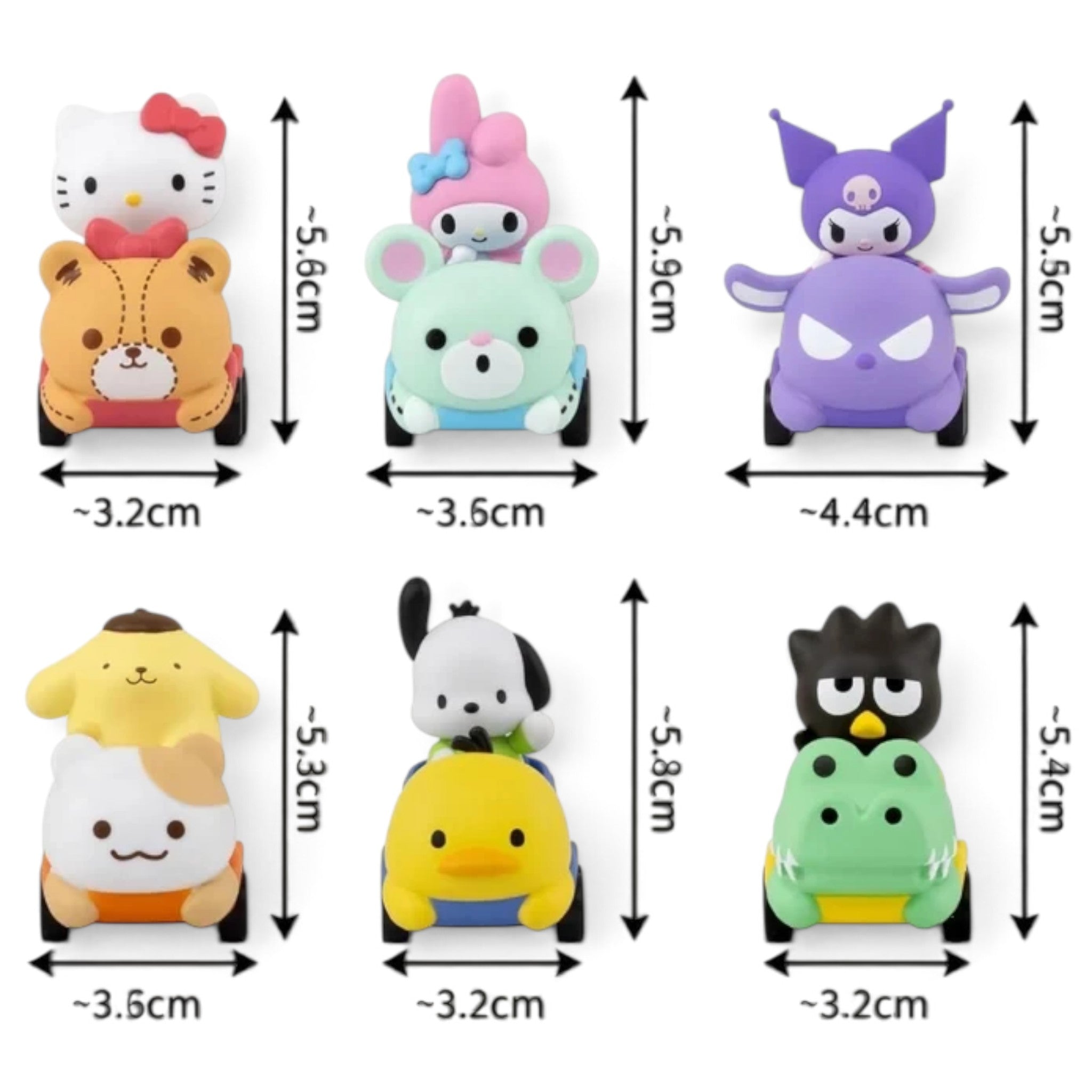 Fans Geek Store Sanrio Hello Kitty Zoom Hero pullback toy vehicles featuring various characters in a blind box set