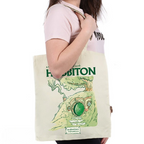 Fans Geek Store beige cotton tote bag featuring a green Hobbiton landscape print from The Lord of the Rings