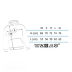 Fans Geek Store size chart illustration for a Game of Thrones House Targaryen hoodie showing measurements in cm