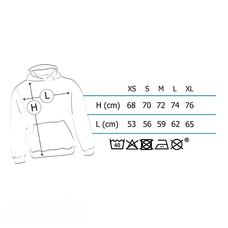 Fans Geek Store size chart illustration for a Game of Thrones House Targaryen hoodie showing measurements in cm