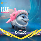 Fans Geek Store Hot Toys Jeff the Land Shark Deluxe action figure, white & pink plush outfit, blue shark with open mouth and sharp teeth.