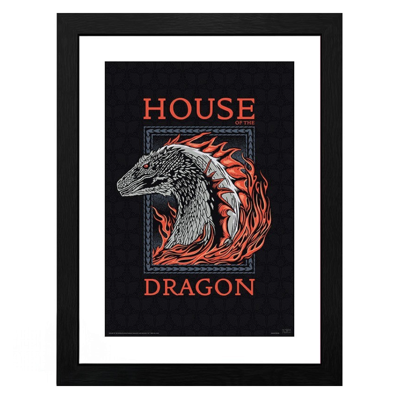 Fans Geek Store House of the Dragon red dragon poster in a black frame with a shatterproof styrene window