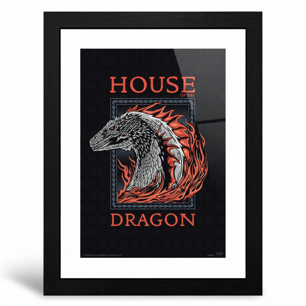 Fans Geek Store House of the Dragon red dragon poster in a black frame with shatterproof styrene window