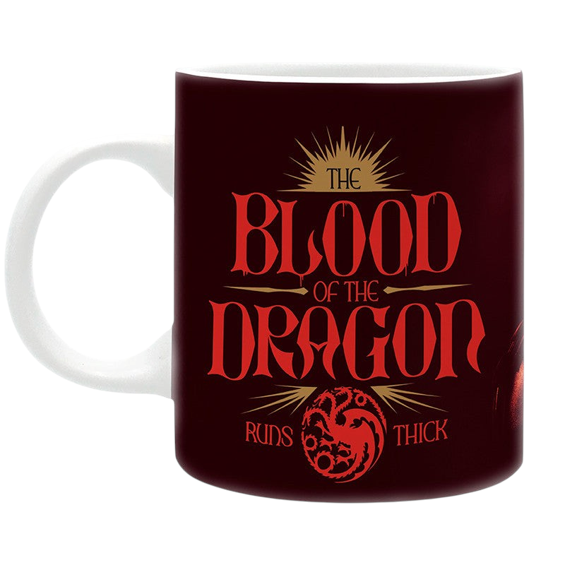 Fans Geek Store House of the Dragon ceramic mug featuring Blood of the Dragon text and Targaryen dragon emblem
