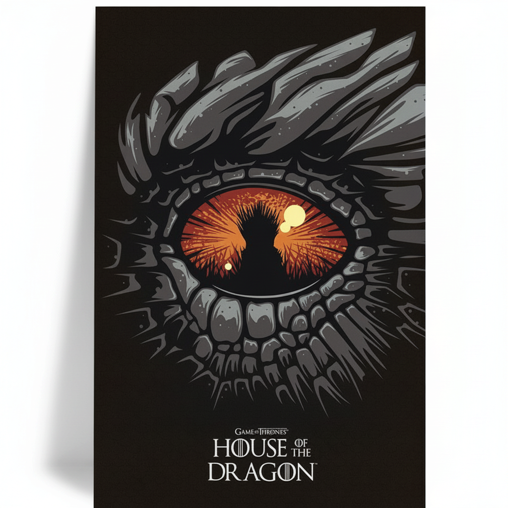 Fans Geek Store House of the Dragon maxi-poster featuring a detailed dragon eye reflecting the Iron Throne