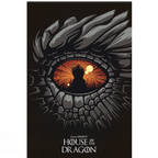 Fans Geek Store House of the Dragon maxi-poster featuring a detailed dragon eye with an Iron Throne reflection