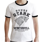 Fans Geek Store white Game of Thrones House Stark cotton ringer t-shirt with black collar and wolf emblem print