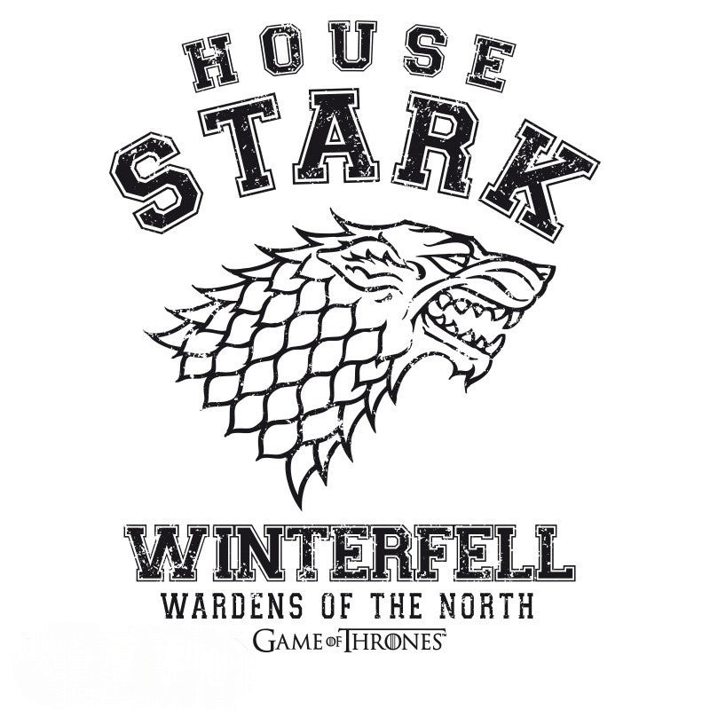 Fans Geek Store white Game of Thrones House Stark t-shirt featuring the direwolf emblem and Winterfell text
