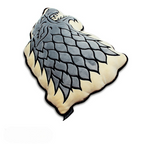 Fans Geek Store Game of Thrones House Stark decorative pillow in soft beige and grey velboa with wolf embroidery.