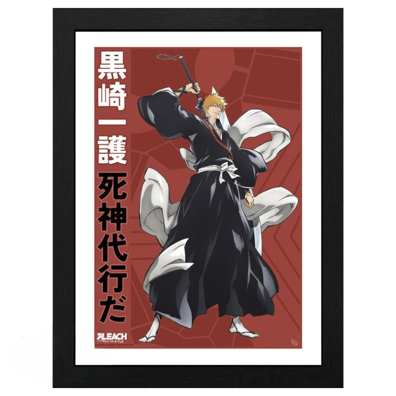 Fans Geek Store framed poster of Ichigo Kurosaki from Bleach Thousand-Year Blood War with red background