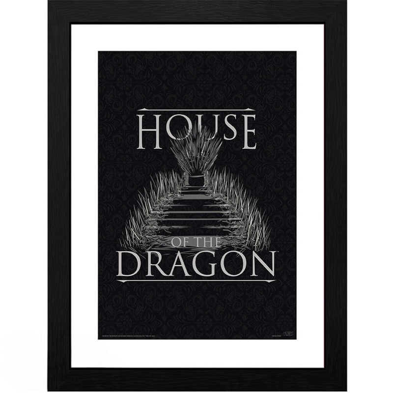 Fans Geek Store House of the Dragon Iron Throne framed poster with black frame and white matting