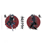 Fans Geek Store Naruto Shippuden ceramic mug featuring Itachi Uchiha with red circular patterns and black crows