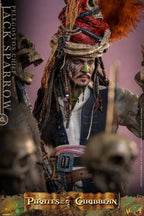 Fans Geek Store Hot Toys Jack Sparrow Pelegostos Chief figure with tribal face paint, ornate headdress, and dreadlocks