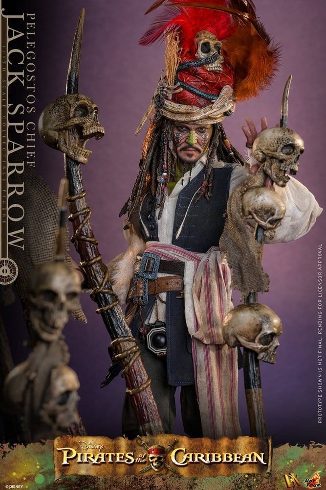 Fans Geek Store Hot Toys Jack Sparrow Pelegostos Chief action figure with tribal face paint and skull staff accessories