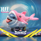 Fans Geek Store Hot Toys Jeff the Land Shark Deluxe action figure in pink and white plush outfit with tongue out.