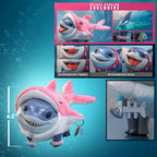 Fans Geek Store Jeff the Land Shark action figure in pink and white plush outfit with interchangeable heads and tongues.