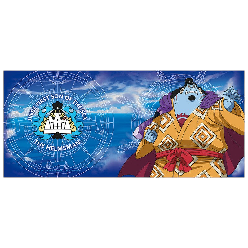 Fans Geek Store ceramic One Piece mug featuring Jinbe the helmsman with a blue sea background and compass design