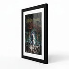 Fans Geek Store Jujutsu Kaisen framed poster featuring Yuji Itadori and Ryomen Sukuna in a black wooden frame.