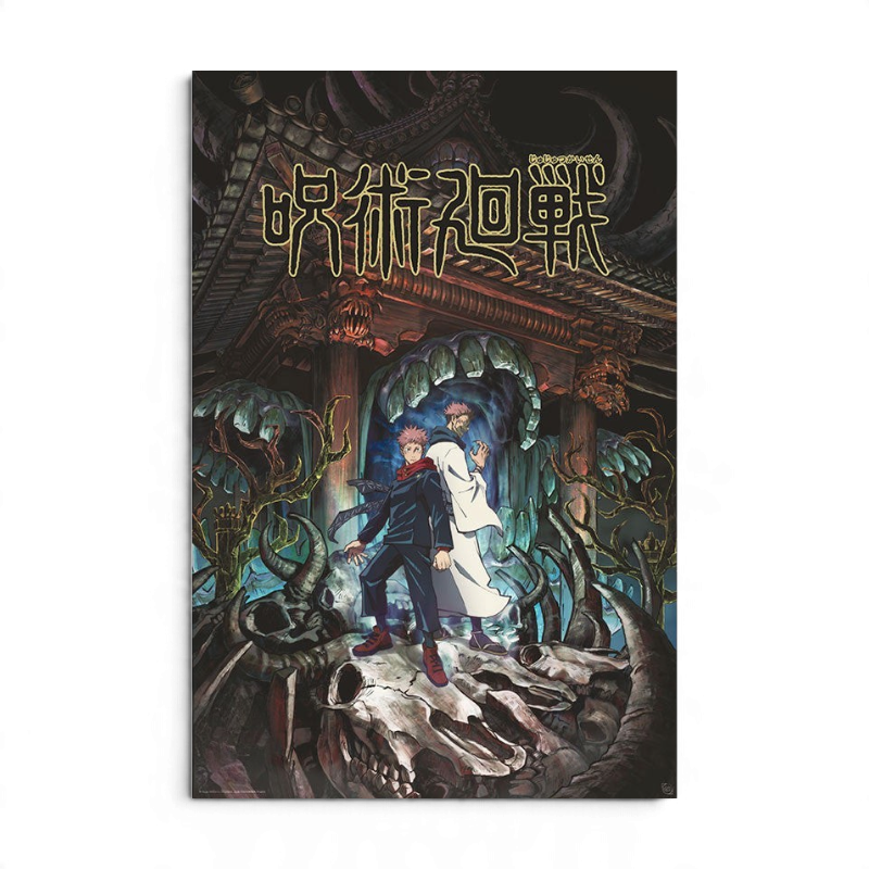 Fans Geek Store Jujutsu Kaisen poster featuring Yuji Itadori and Ryomen Sukuna in a dark, detailed anime art style.