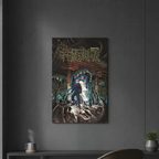 Fans Geek Store Jujutsu Kaisen poster featuring Yuji Itadori and Ryomen Sukuna displayed on a dark grey wall.