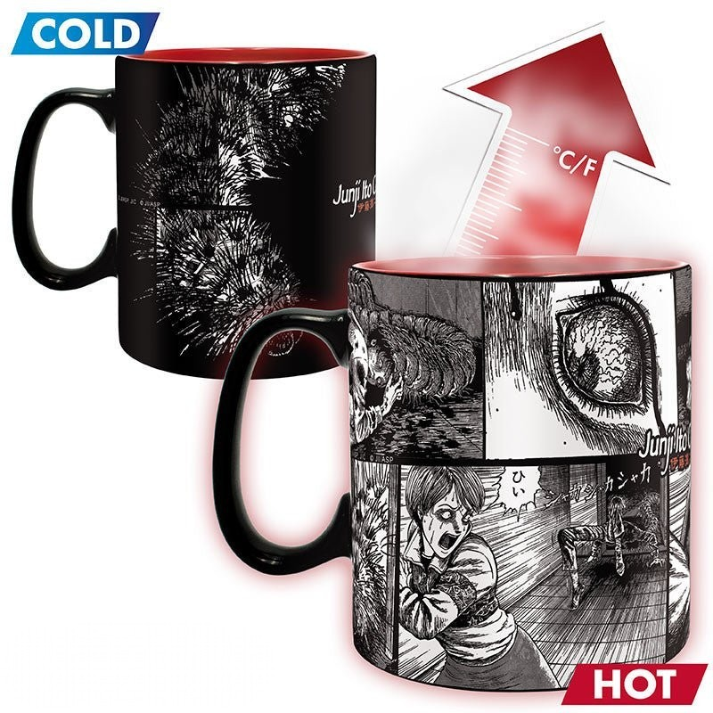 Fans Geek Store Junji Ito Honored Ancestor heat-changing ceramic mug showing manga panels when filled with hot liquid