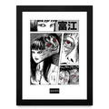Fans Geek Store Junji Ito Tomie framed print featuring iconic black and white manga artwork with red eyes