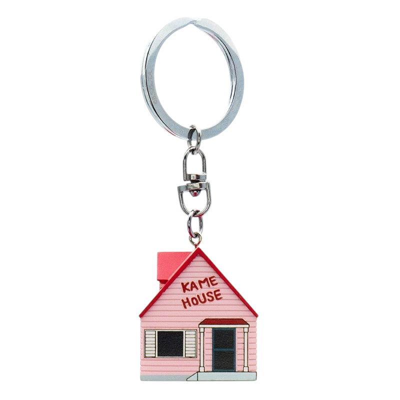 Fans Geek Store Dragon Ball Z 3D Kame House keychain featuring the iconic pink house with a metal keyring attachment