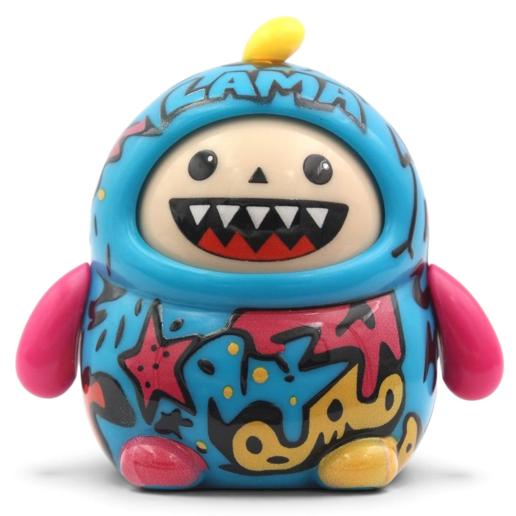 Fans Geek Store LamaTama Series 3 electronic blind box figure with blue graffiti pattern and pink arms