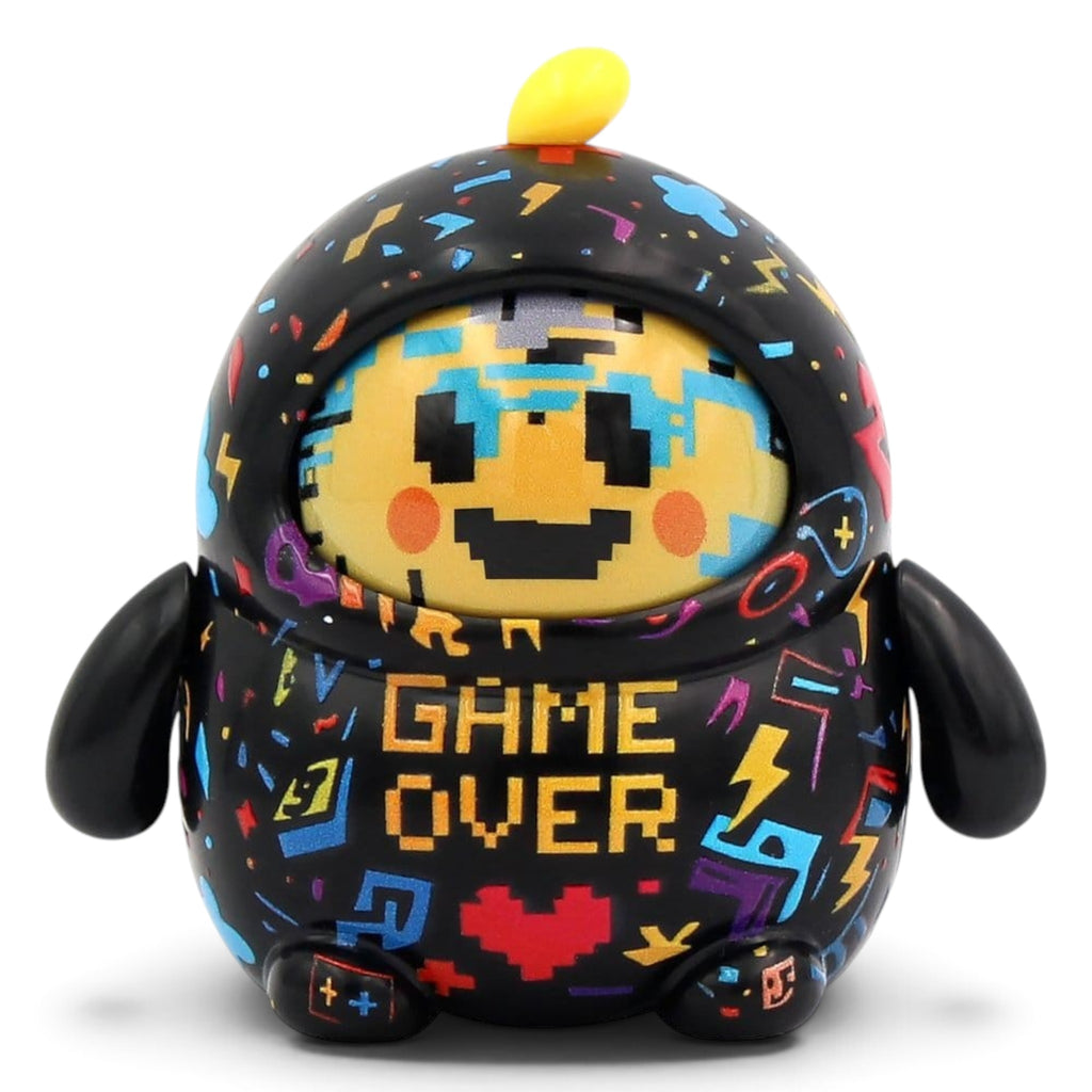 Fans Geek Store LamaTama Series 2 electronic blind box figure with black gaming-themed shell and pixel art face