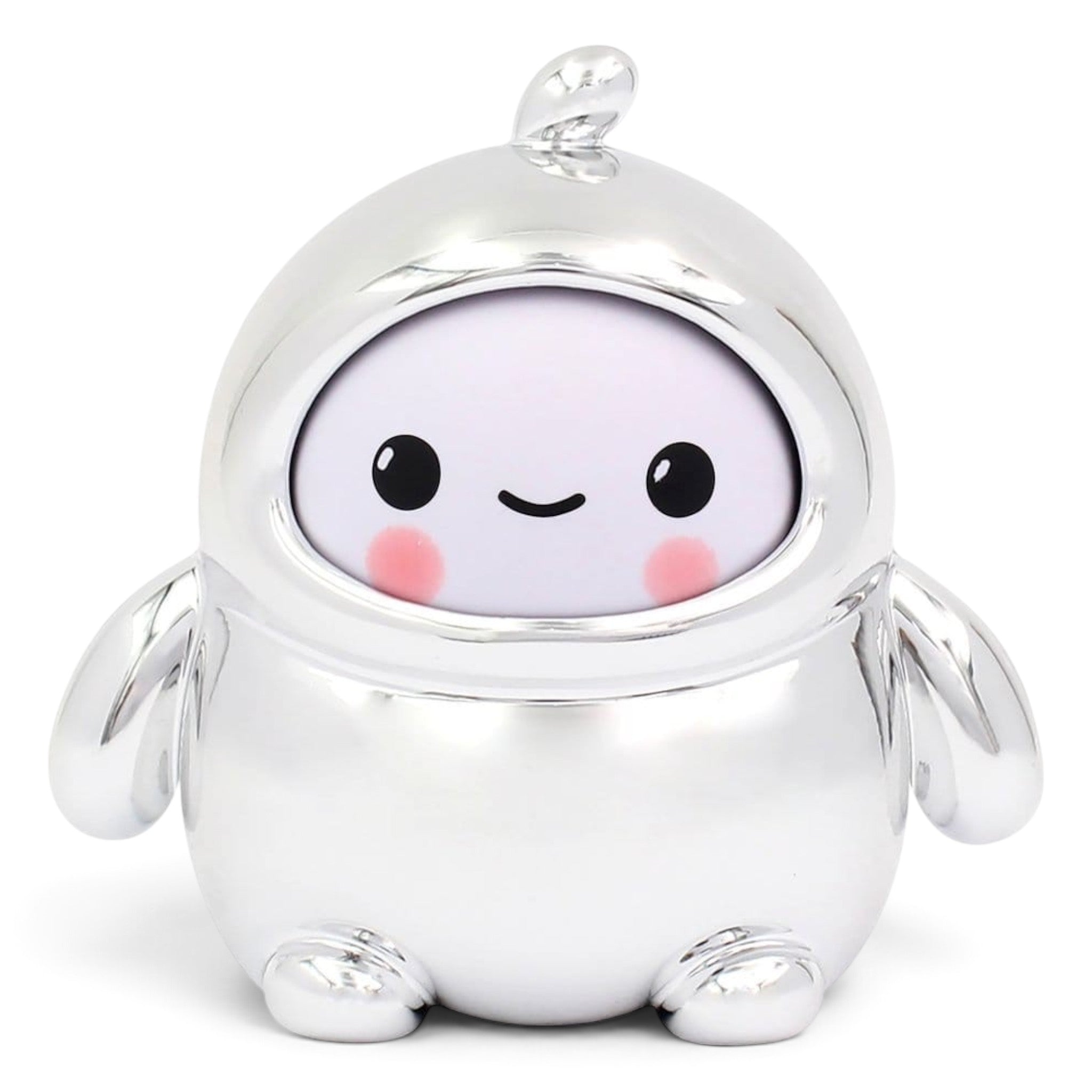 Fans Geek Store LamaTama Series 2 electronic blind box figure with a shiny silver finish and cute smiling face