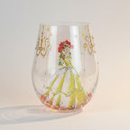Fans Geek Store Lolita Disney Belle stemless glass with yellow ballgown and chandelier details