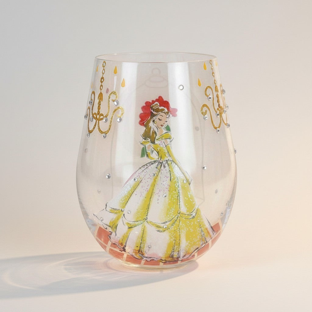 Fans Geek Store Lolita Disney Belle stemless glass with yellow ballgown and chandelier details