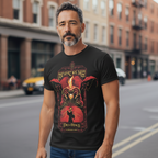 Fans Geek Store black cotton Lord of the Rings T-shirt featuring Gandalf and Balrog graphic worn by a man outdoors