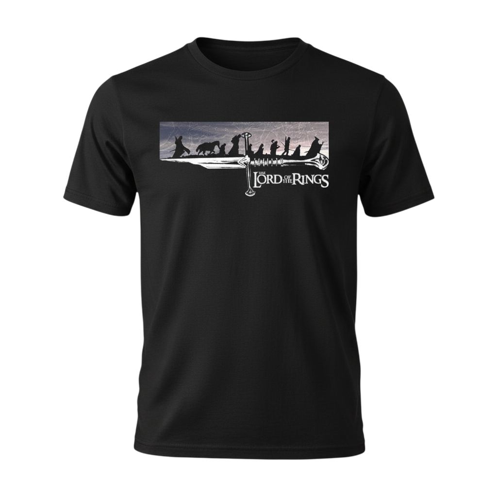 Fans Geek Store black cotton Lord of the Rings Fellowship t-shirt with graphic print and crew neck