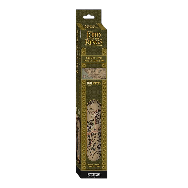 Fans Geek Store Lord of the Rings XXL mousepad in packaging featuring a detailed map of Middle-earth