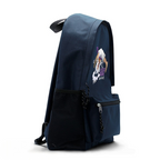 Fans Geek Store One Piece Gear 5 Luffy navy blue polyester backpack with side view and padded shoulder straps